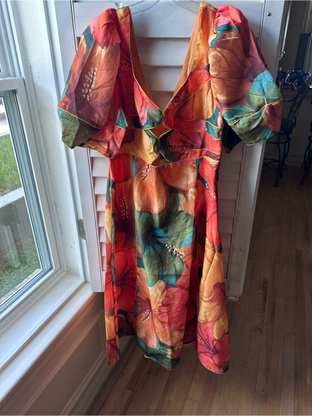 FARM Rio Bold Floral Midi Dress in Orange, Green, Yellow
